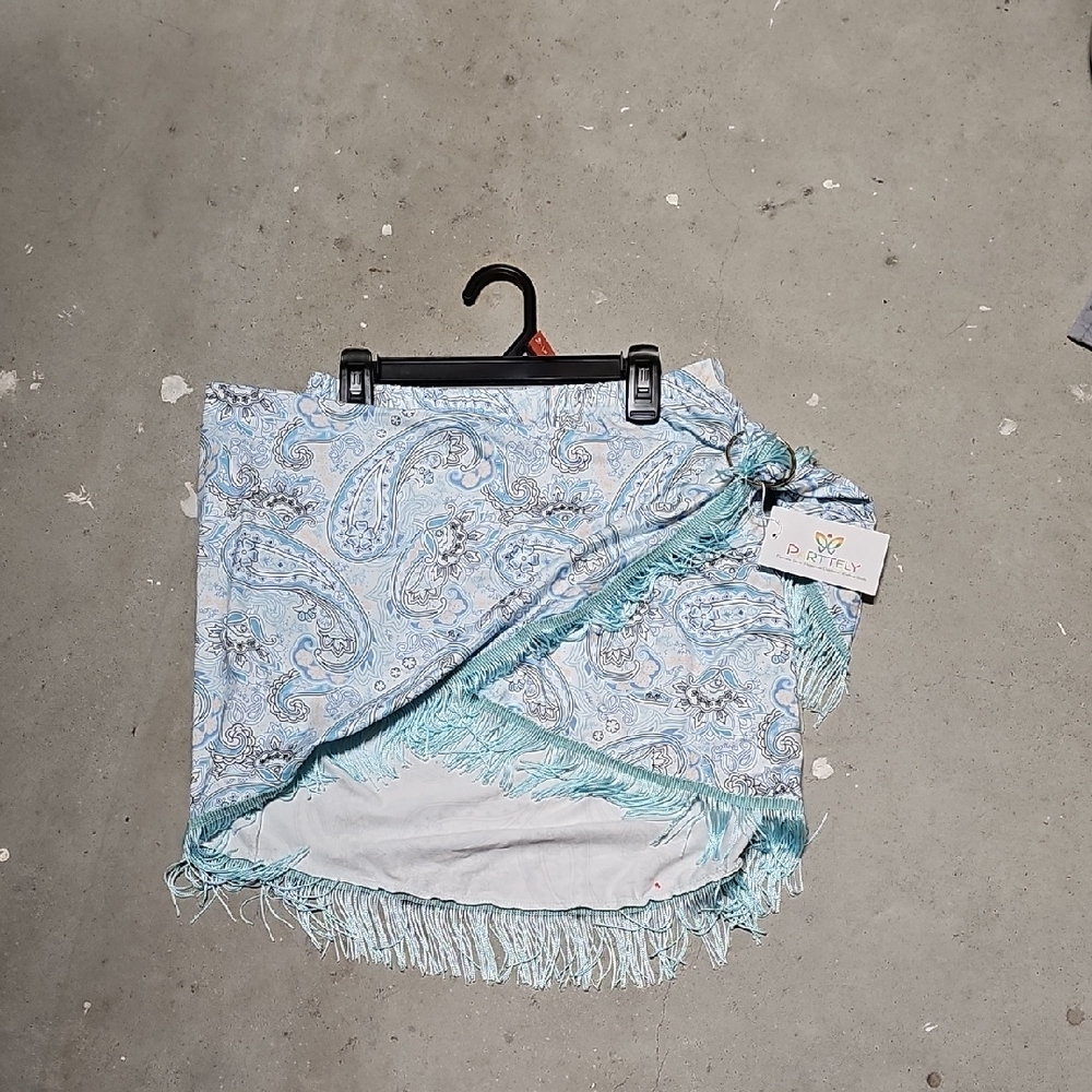 Nwt Light Blue Paisley Fringe Wrap Skirt #120